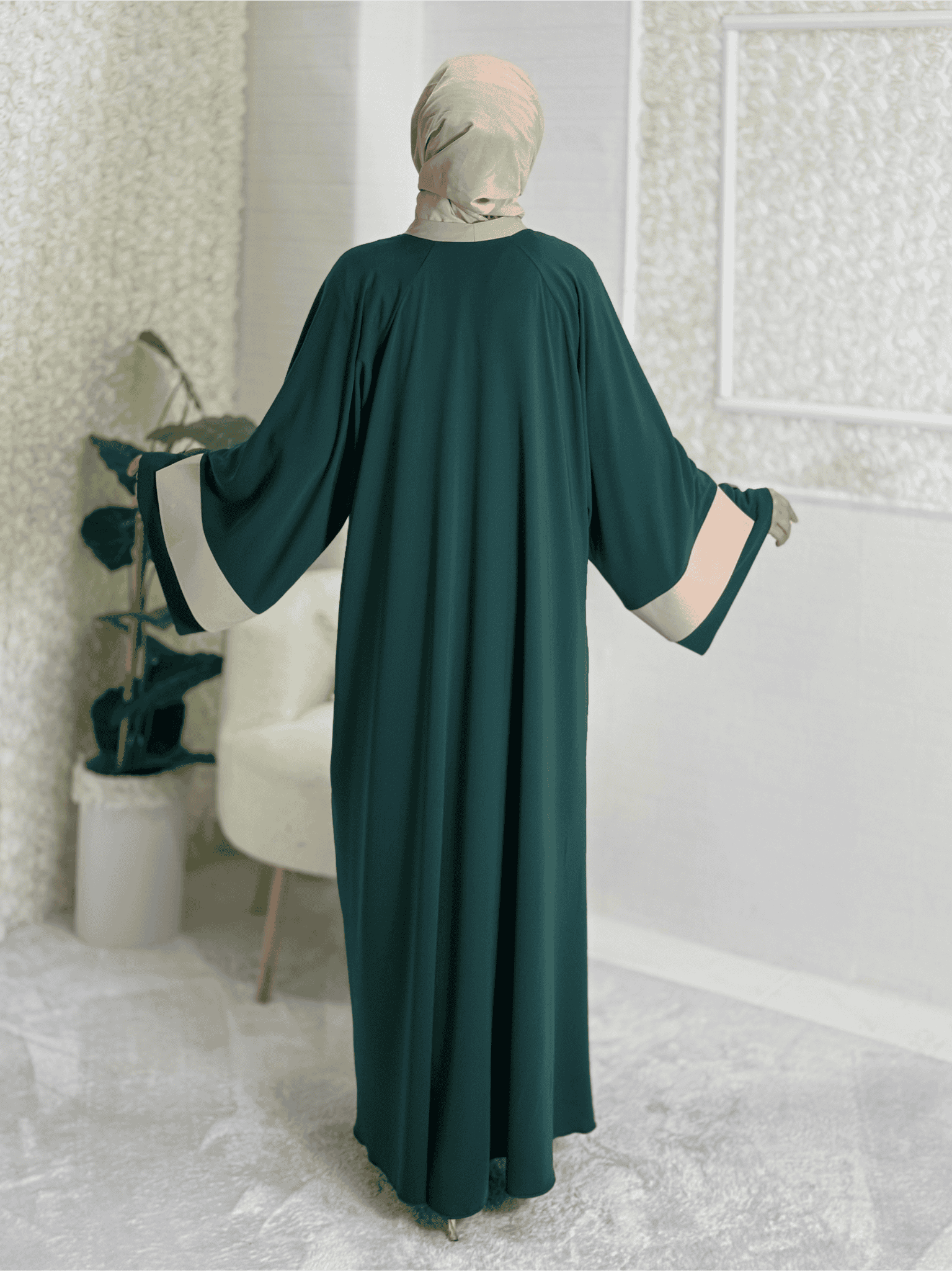 Cream Garnished Green Daily Abaya