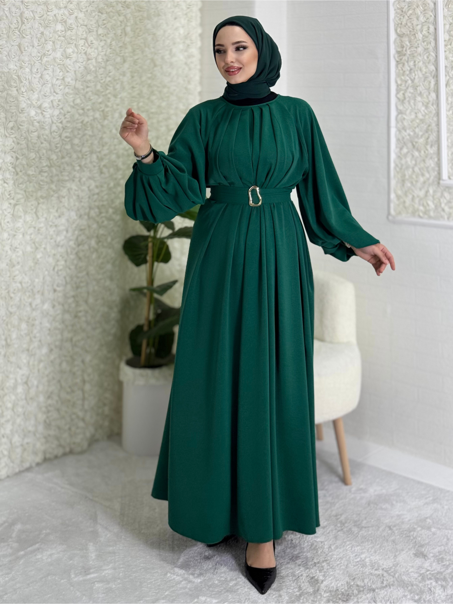 Elegant hijab green dress