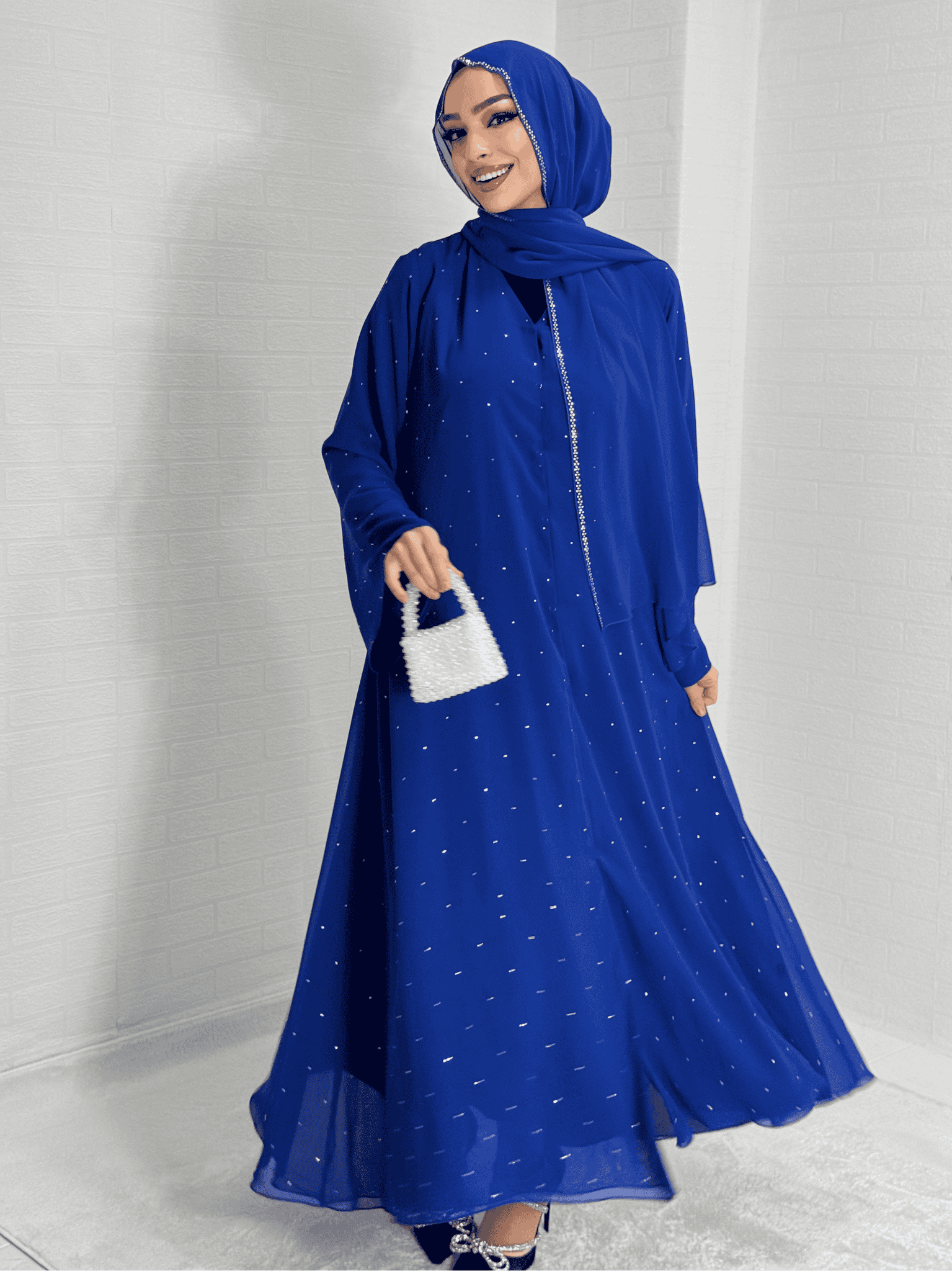 Swarovski Taşlı Şifon Abaya