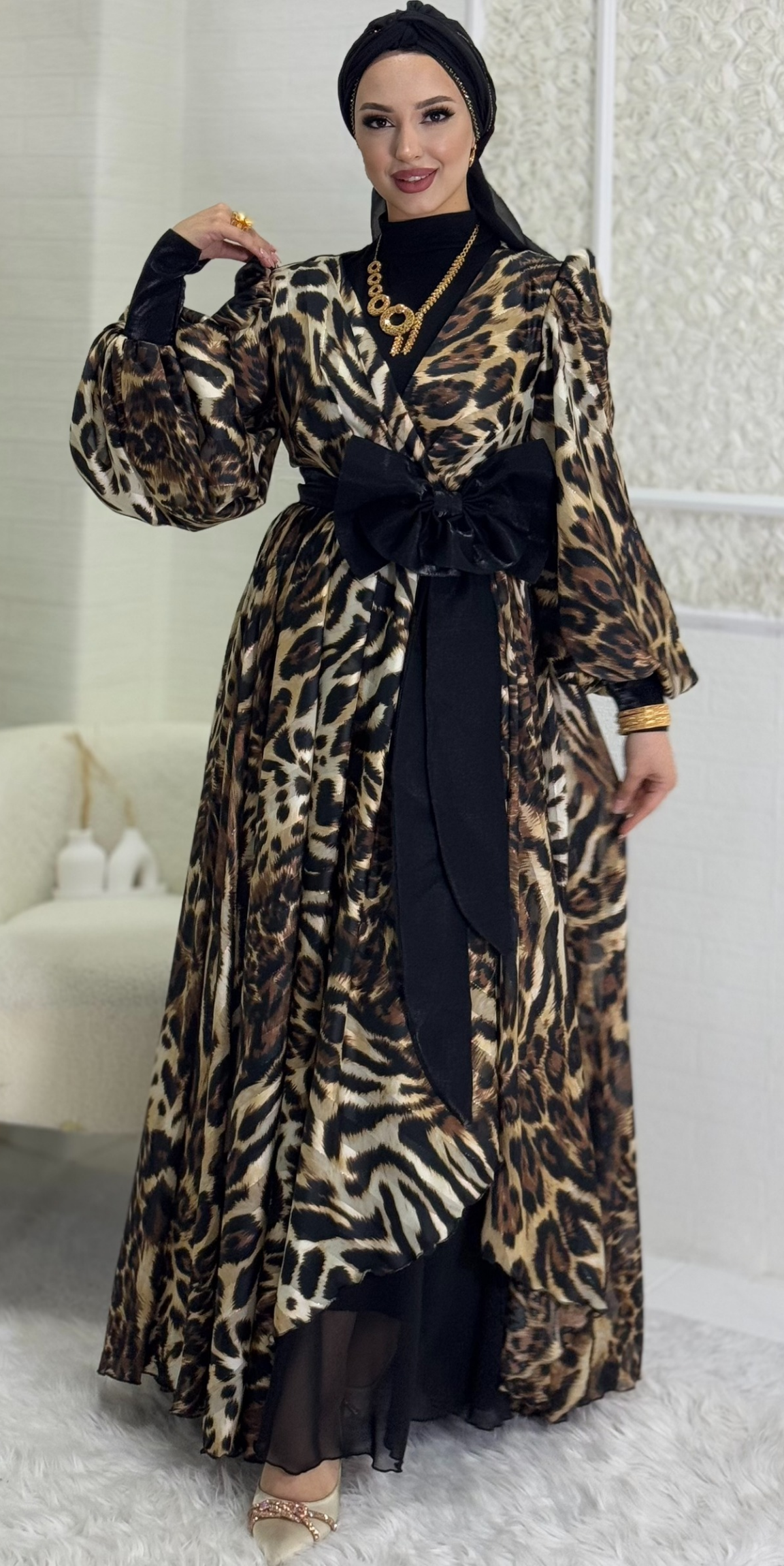 Fluffy Leopard Print Dress