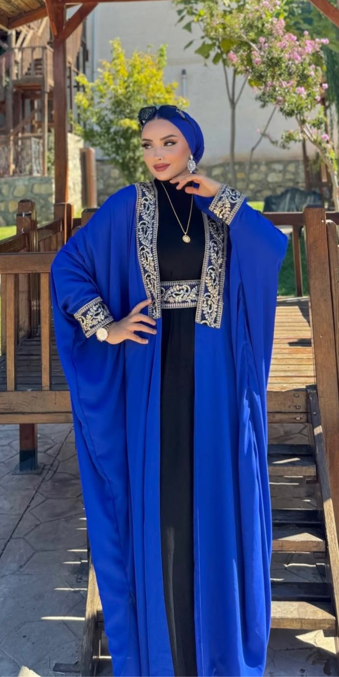 Black Local Abaya with Gold Pattern on the Front