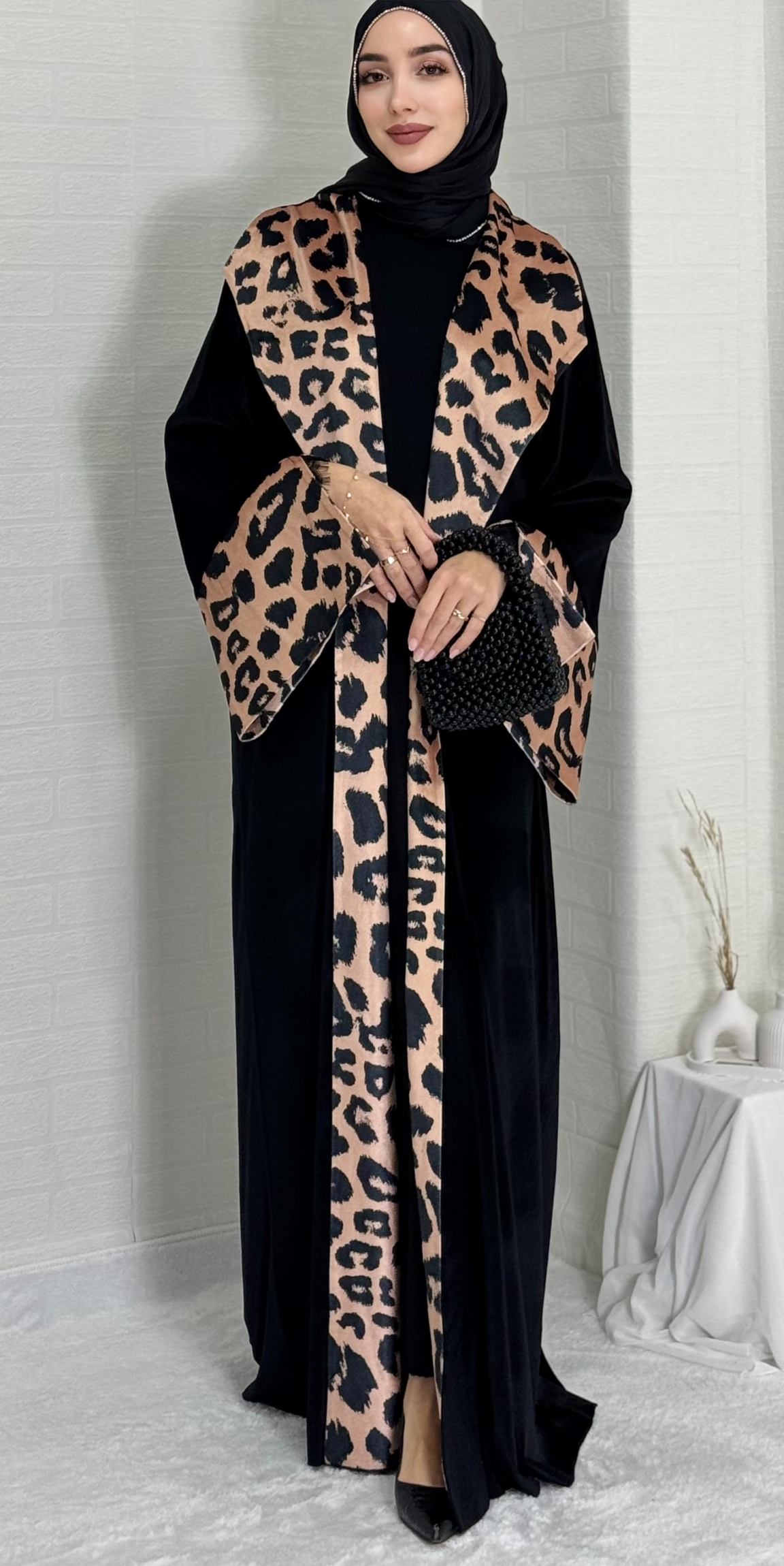 Leopard Touch Black Velvet Abaya