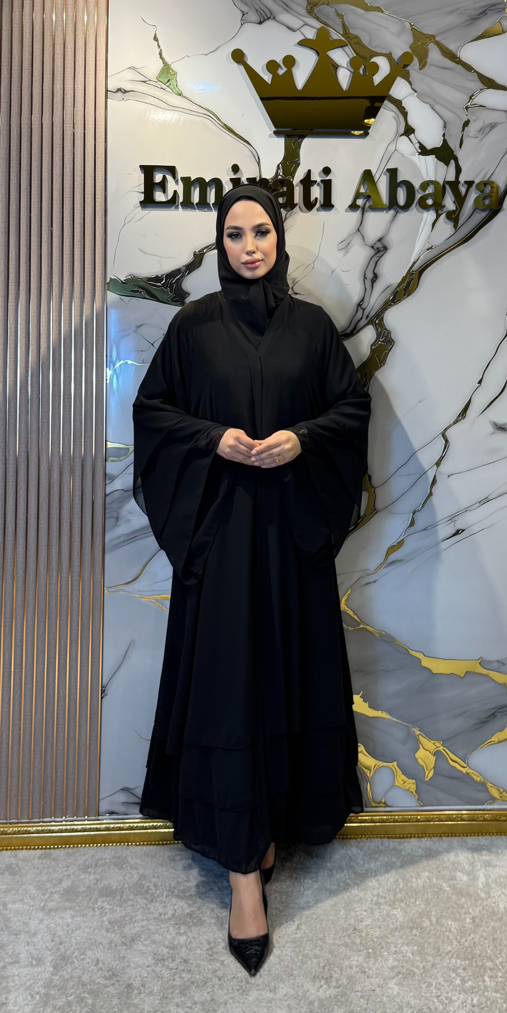 Üç Katlı Şifon Hem Abaya RK011 LLB - Düşük Etek Detaylı Zarif Model
