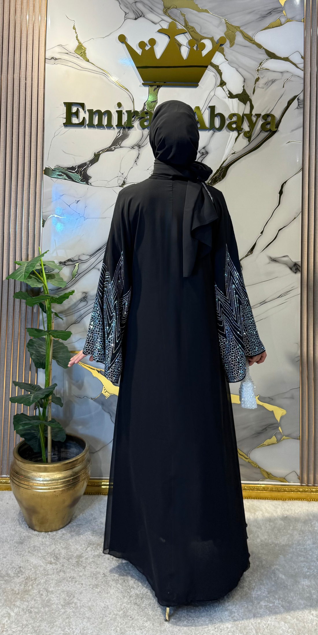 Janjan Taş Detaylı Siyah Şifon Yöresel Abaya