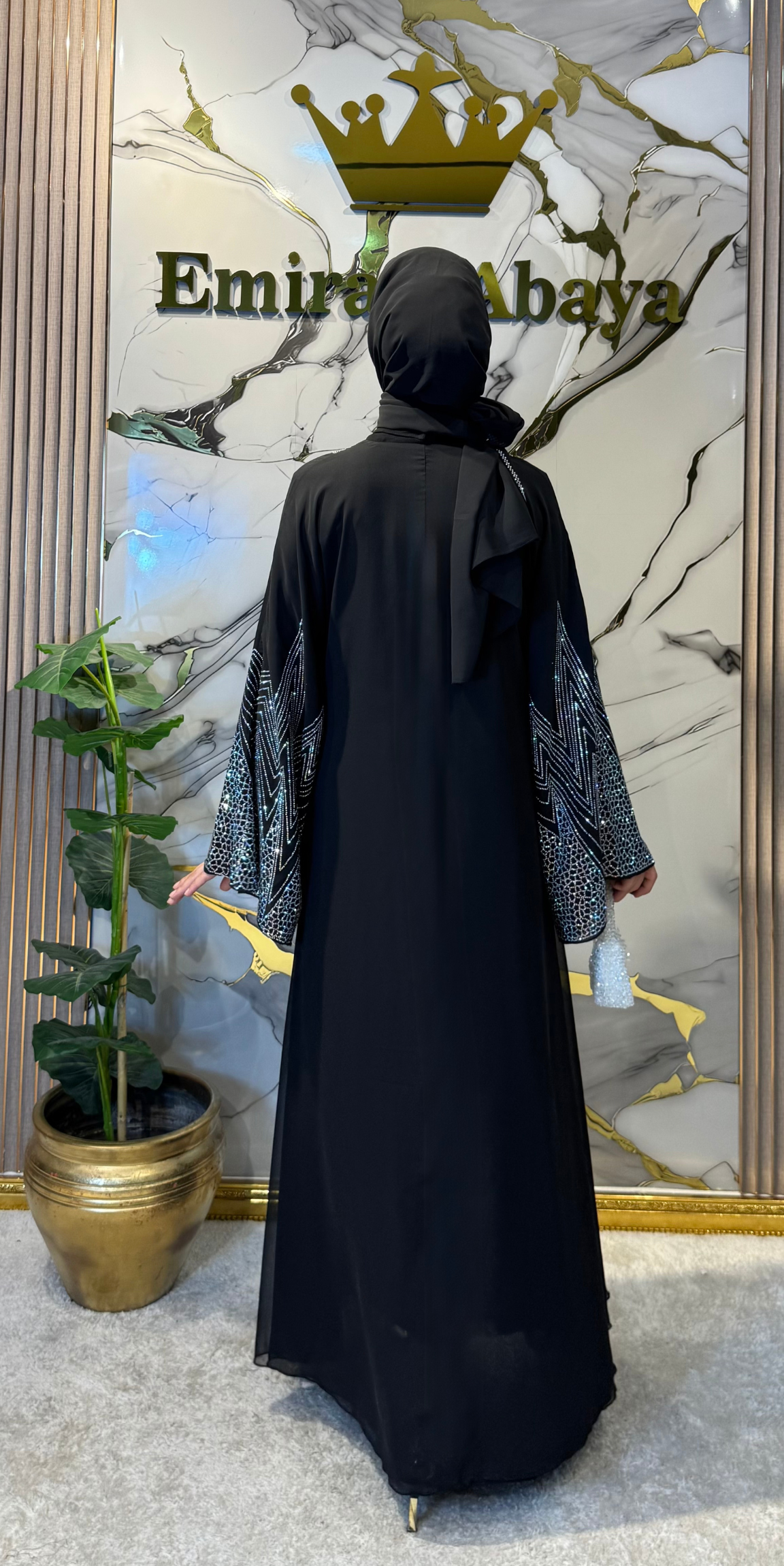 Janjan Taş Detaylı Siyah Şifon Yöresel Abaya