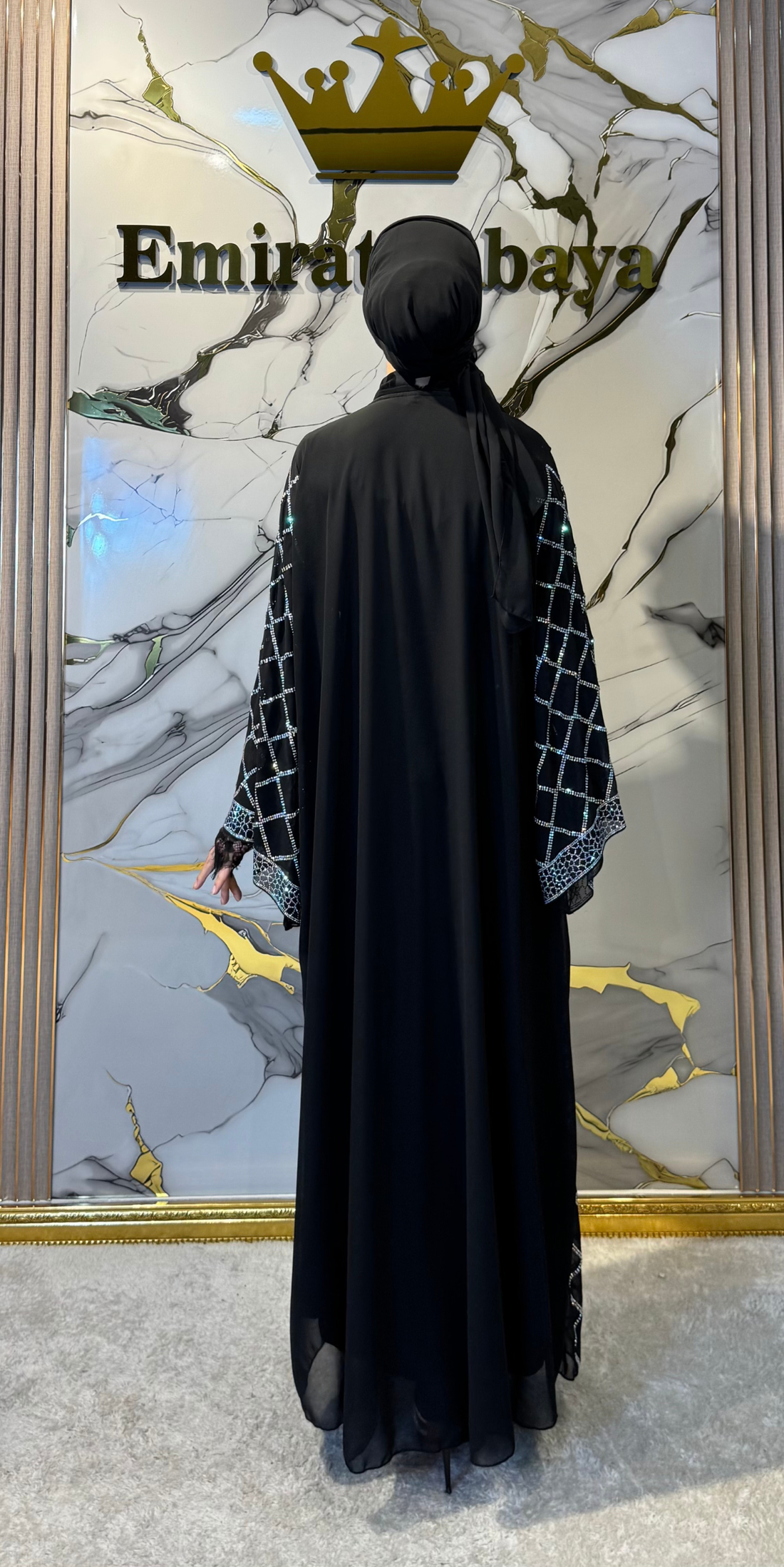 Janjan Taşlı Şifon Yöresel Açık Abaya