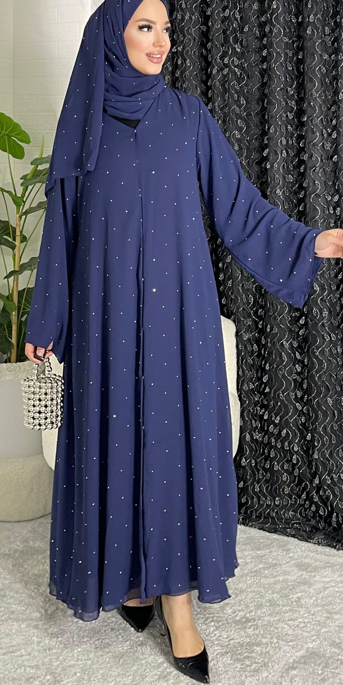 Swarovski taşlı lüks Şifon Larcivet abaya