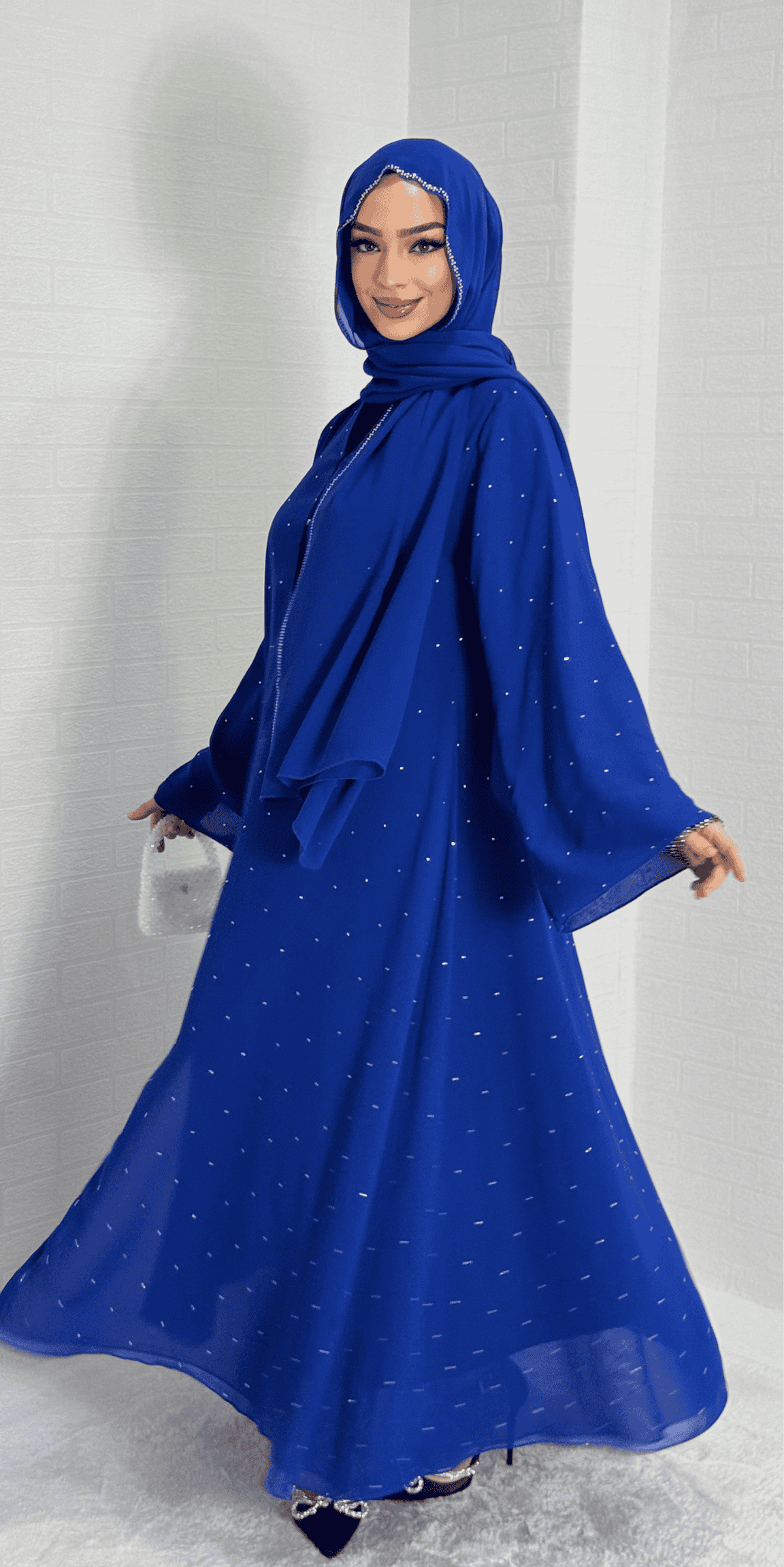 Swarovski Taşlı Şifon Abaya