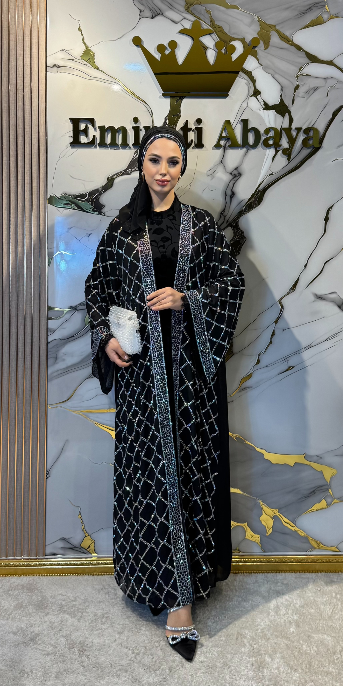 Janjan Taşlı Şifon Yöresel Açık Abaya