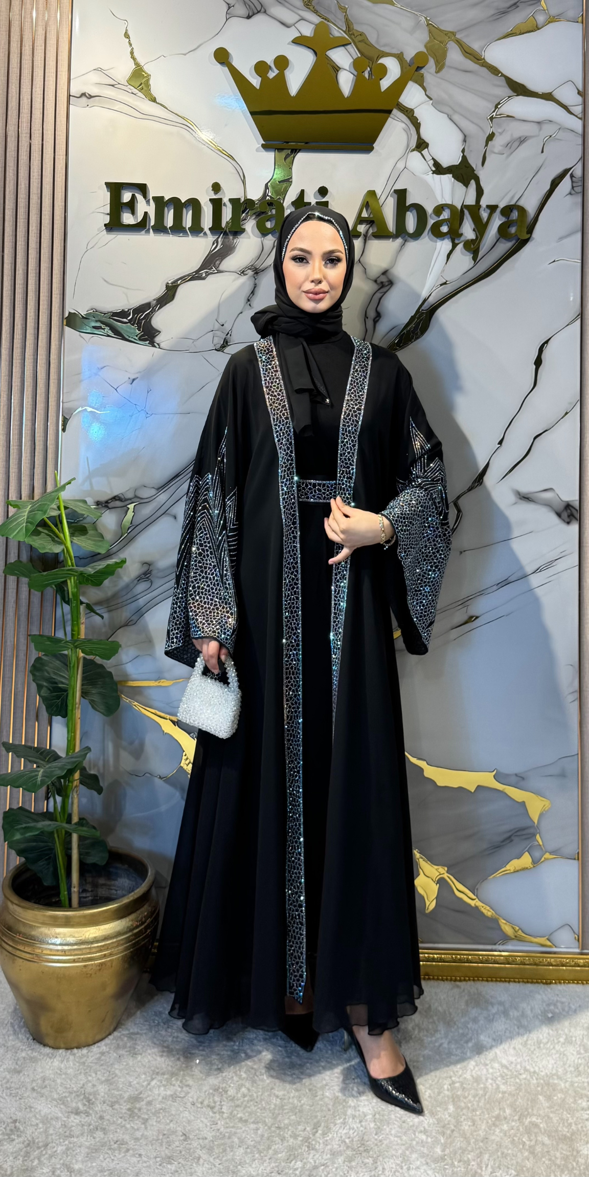 Janjan Taş Detaylı Siyah Şifon Yöresel Abaya