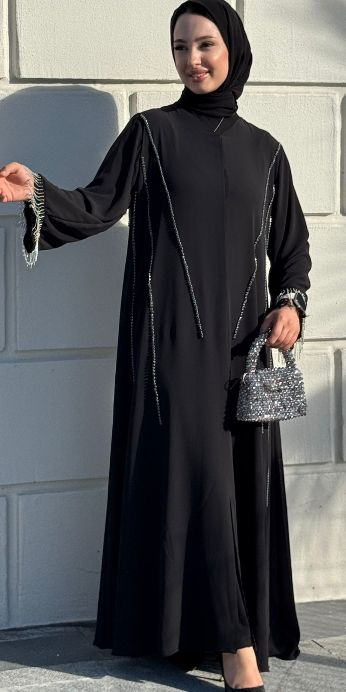 Swarovski Detaylı Siyah Abaya