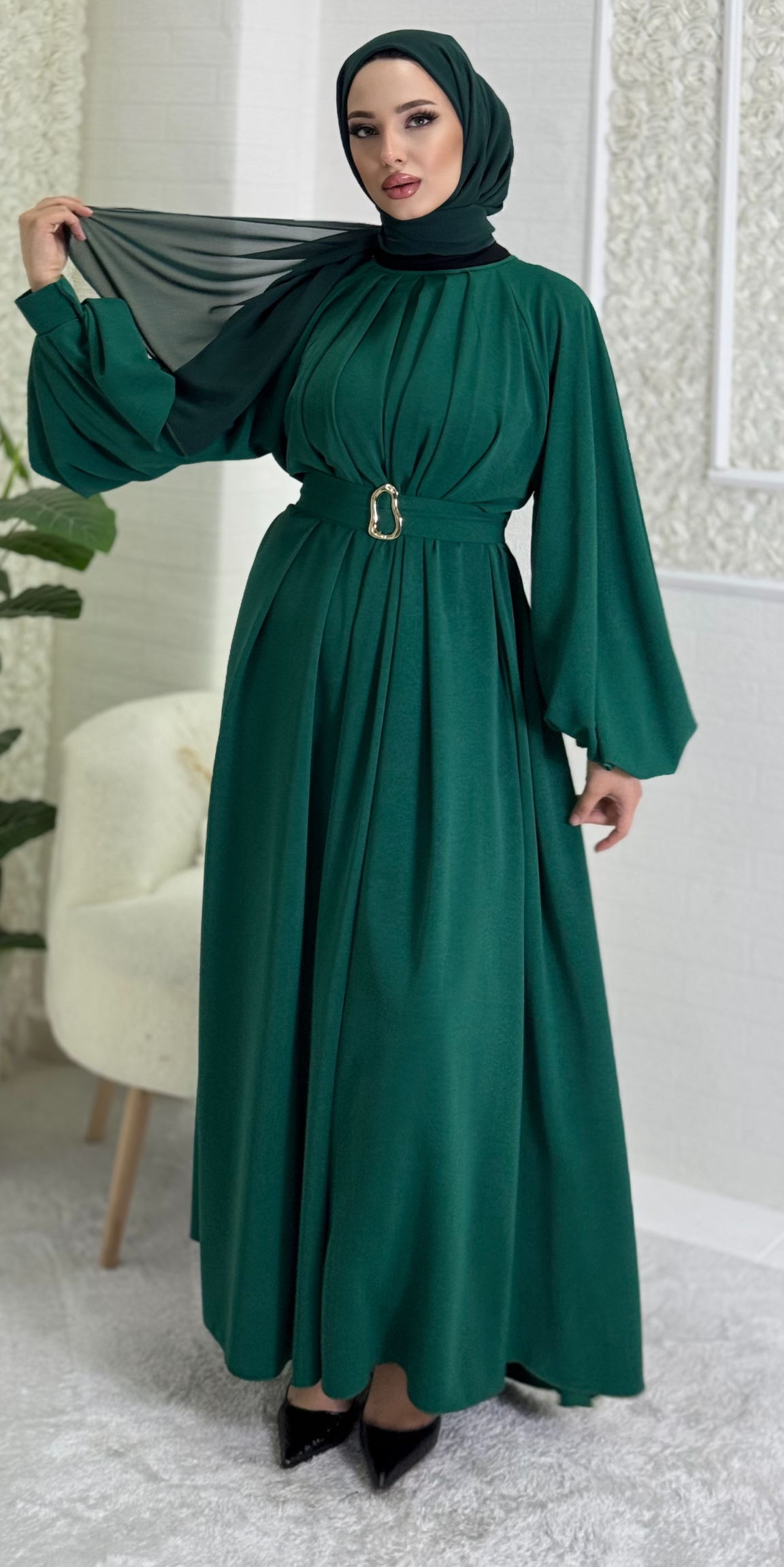 Elegant hijab green dress