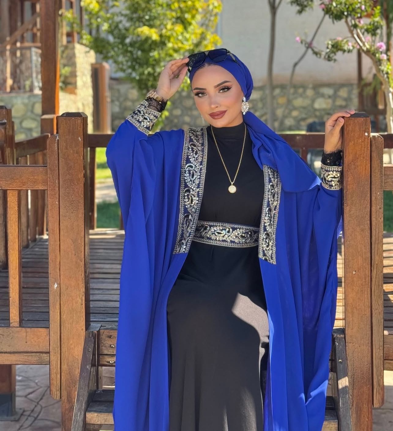 Black Local Abaya with Gold Pattern on the Front