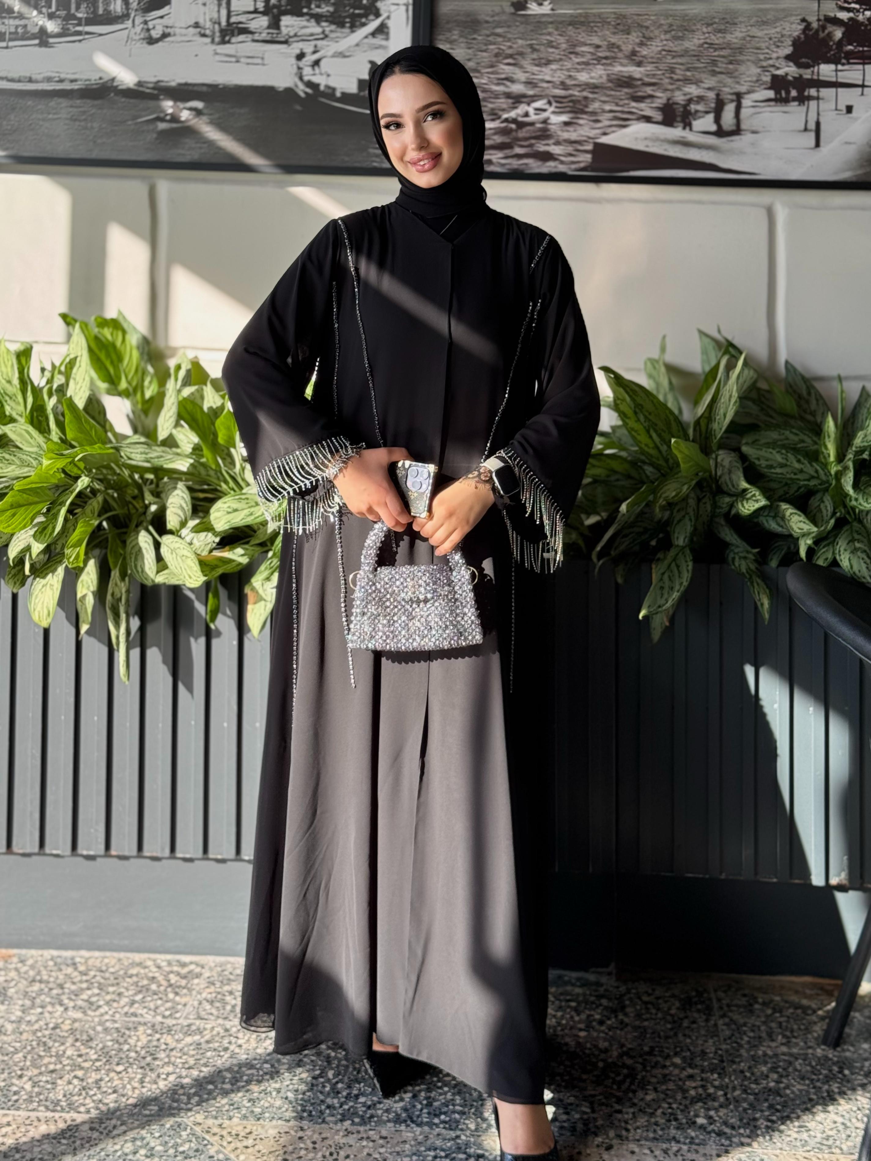 Swarovski Detaylı Siyah Abaya