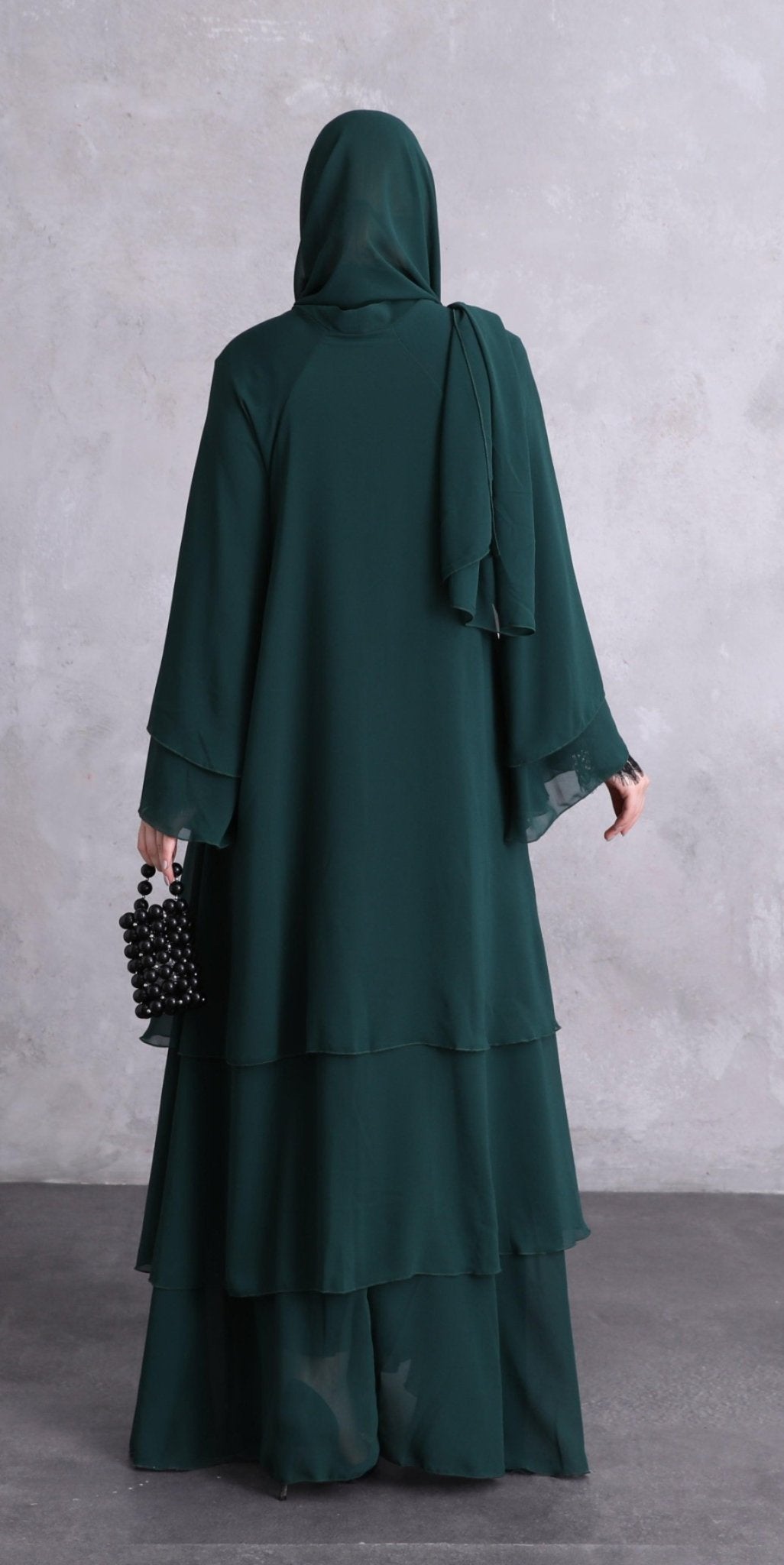 A Stunning Three - Layered Dark Green Abaya - Emirati Abaya TRA Stunning Three - Layered Dark Green Abaya