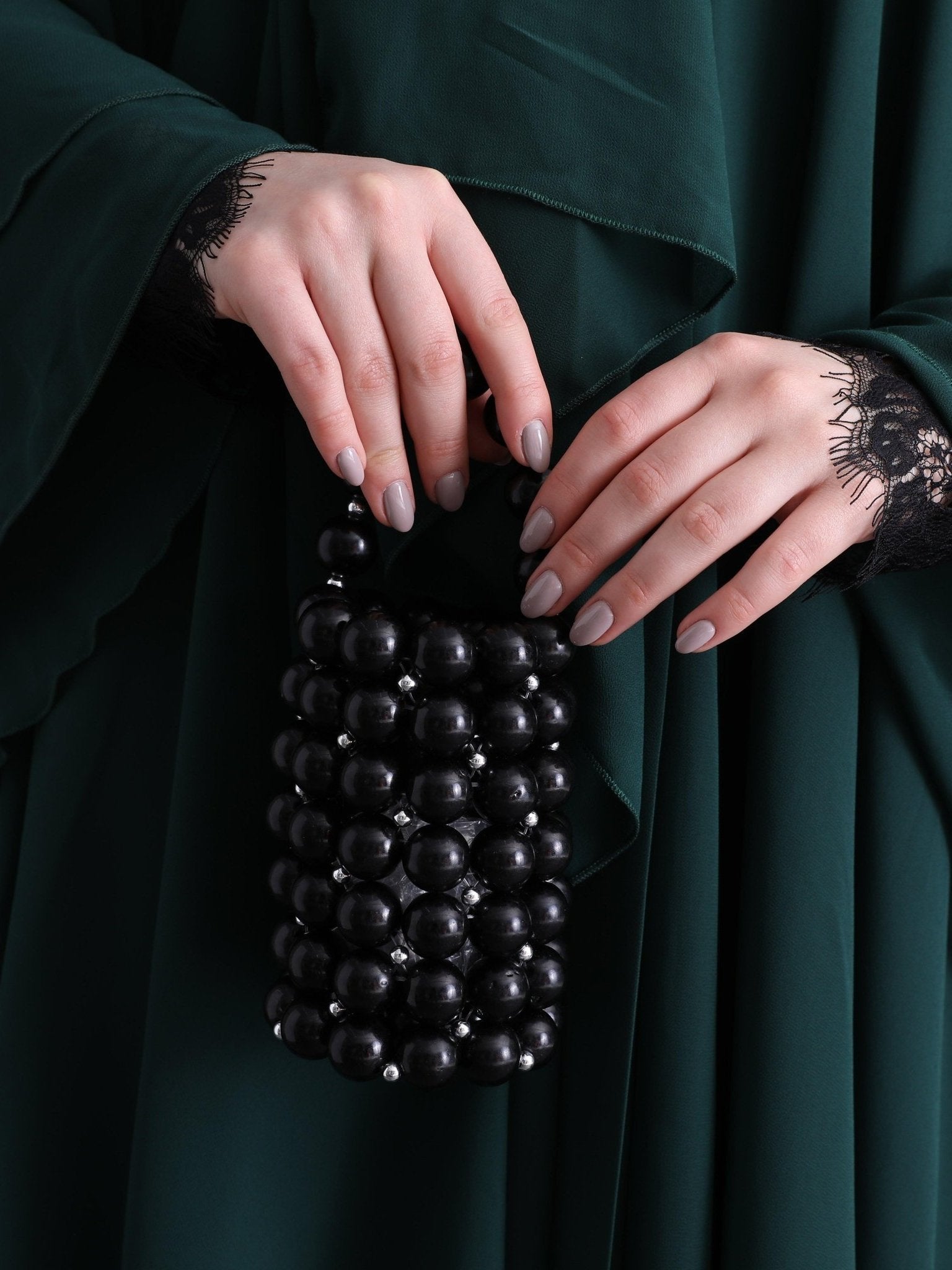 A Stunning Three - Layered Dark Green Abaya - Emirati Abaya TRA Stunning Three - Layered Dark Green Abaya