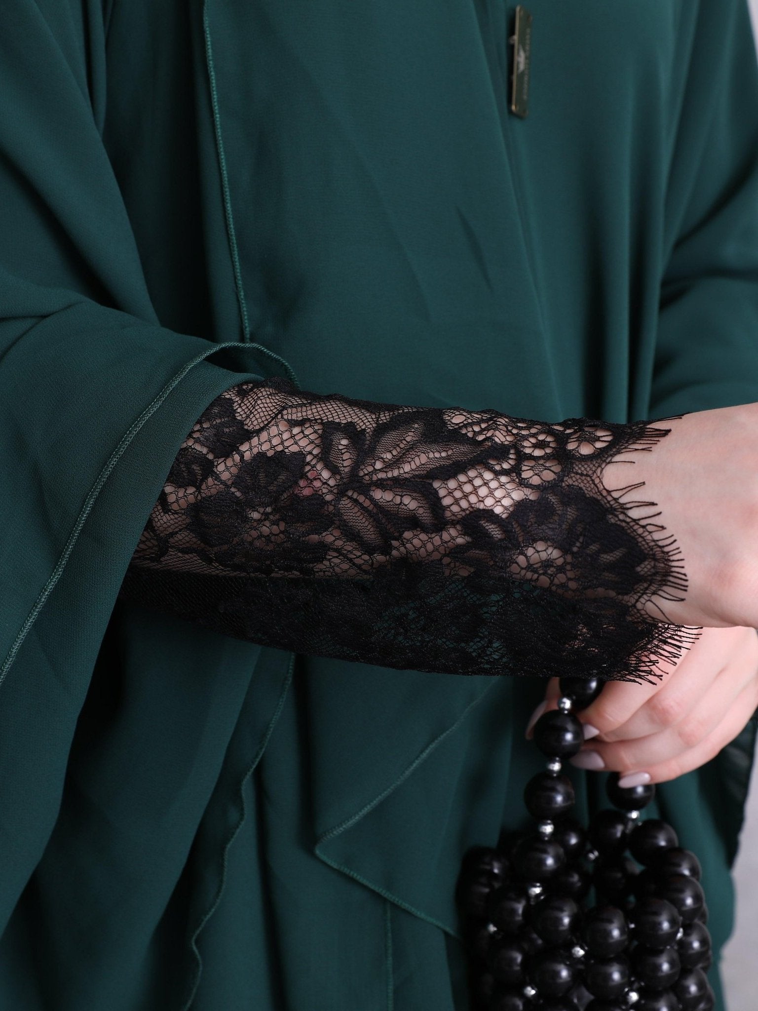 A Stunning Three - Layered Dark Green Abaya - Emirati Abaya TRA Stunning Three - Layered Dark Green Abaya