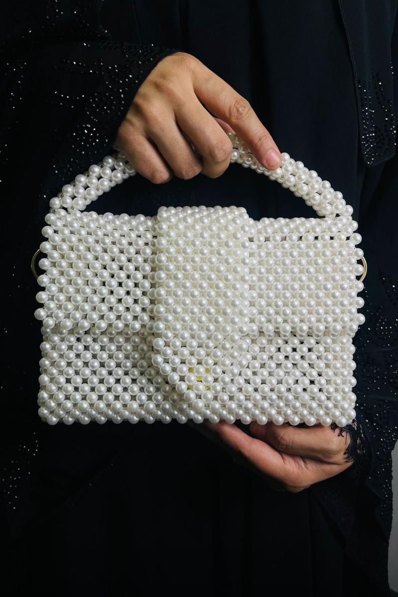 Double Flap White Pearl Bag