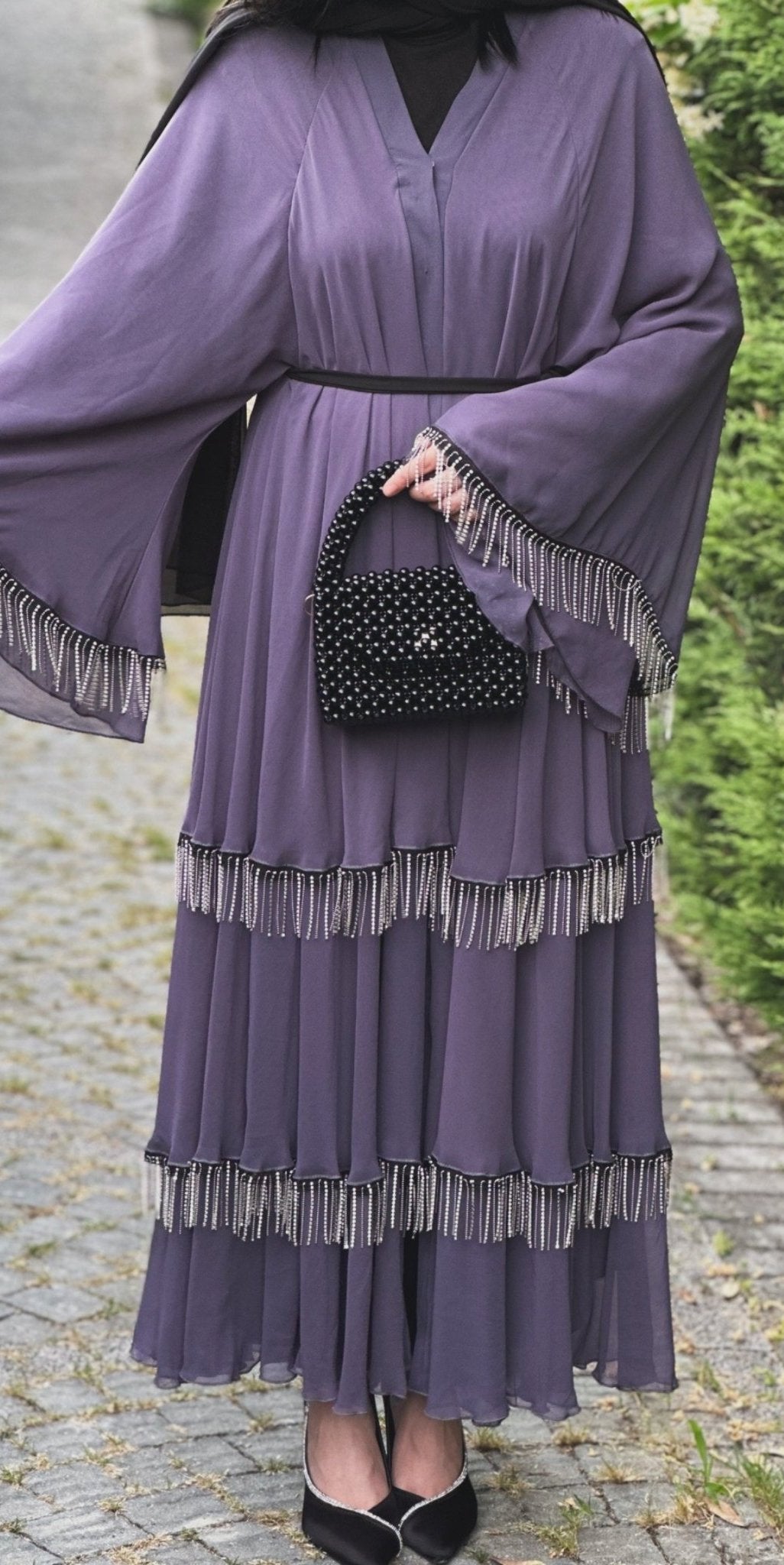 Amethyst Elegance Swarovski Long Stone Abaya - Emirati Abaya TRAmethyst Elegance Swarovski Long Stone Abaya