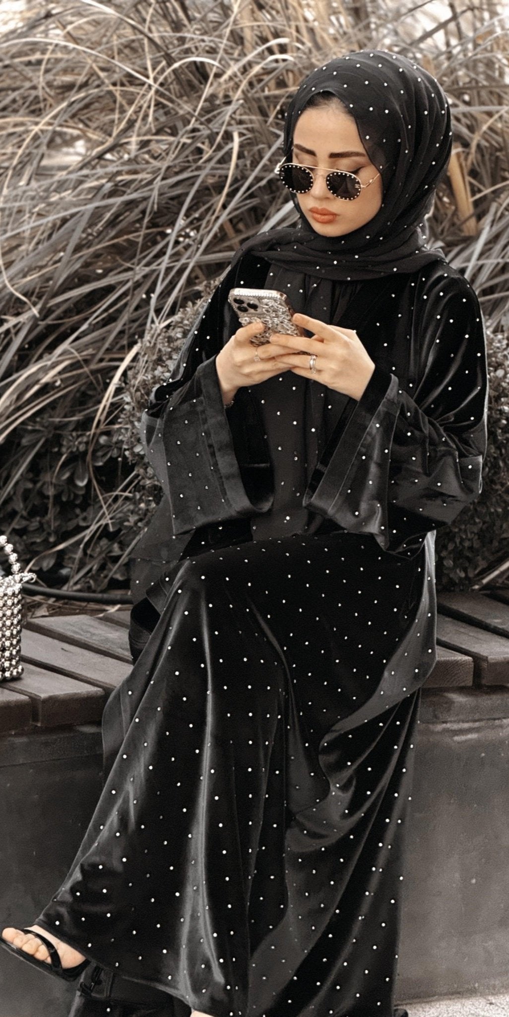 Swarovski Taşlı Kadife Abaya