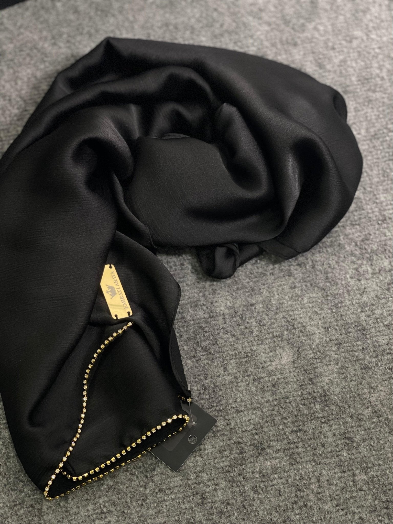 Black Satan chiffon shawl - Emirati Abaya TRBlack Satan chiffon shawl