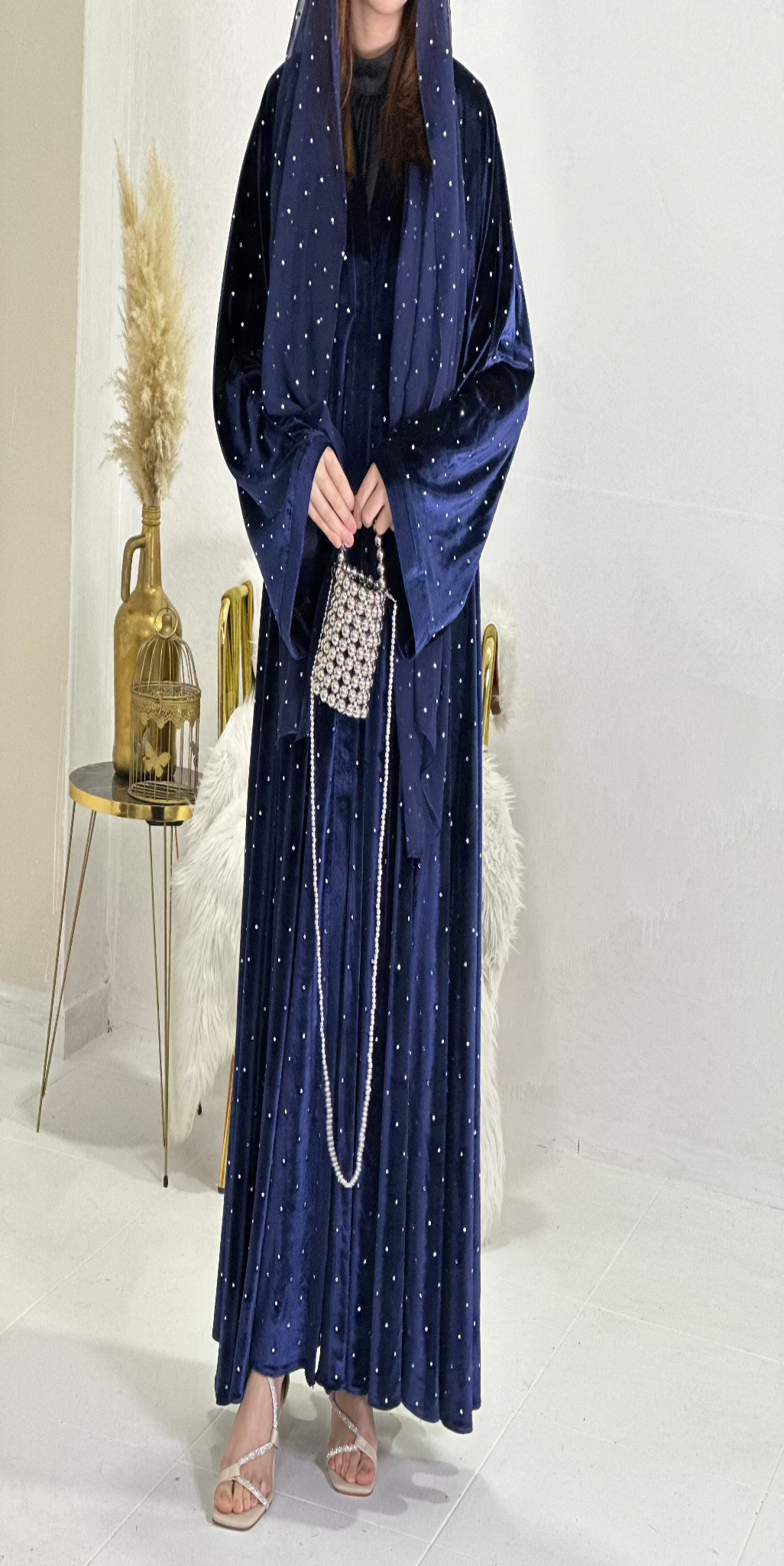 Blue velvet abaya - Emirati Abaya TR