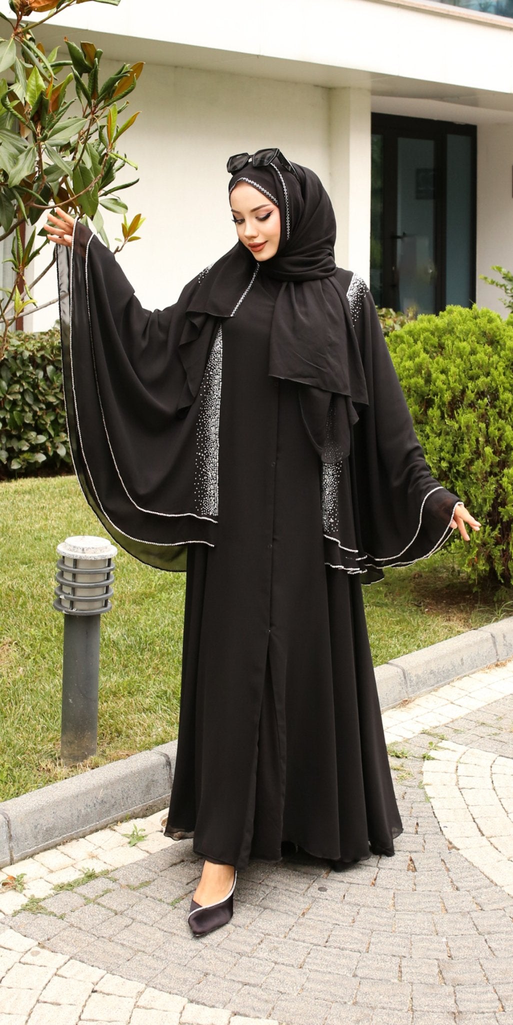 Dubai Chiffon Abaya with Swarovsk - Emirati Abaya TRDubai Chiffon Abaya with Swarovsk