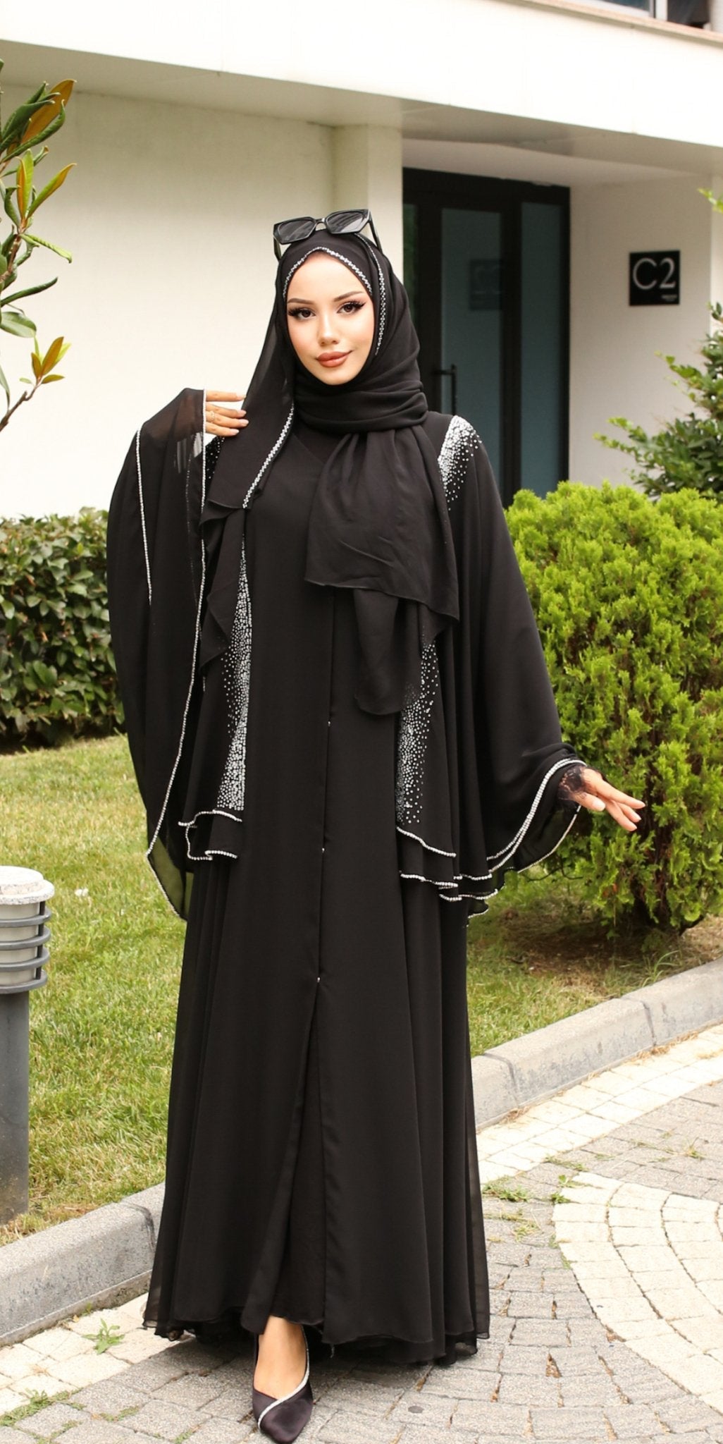 Dubai Chiffon Abaya with Swarovsk - Emirati Abaya TRDubai Chiffon Abaya with Swarovsk