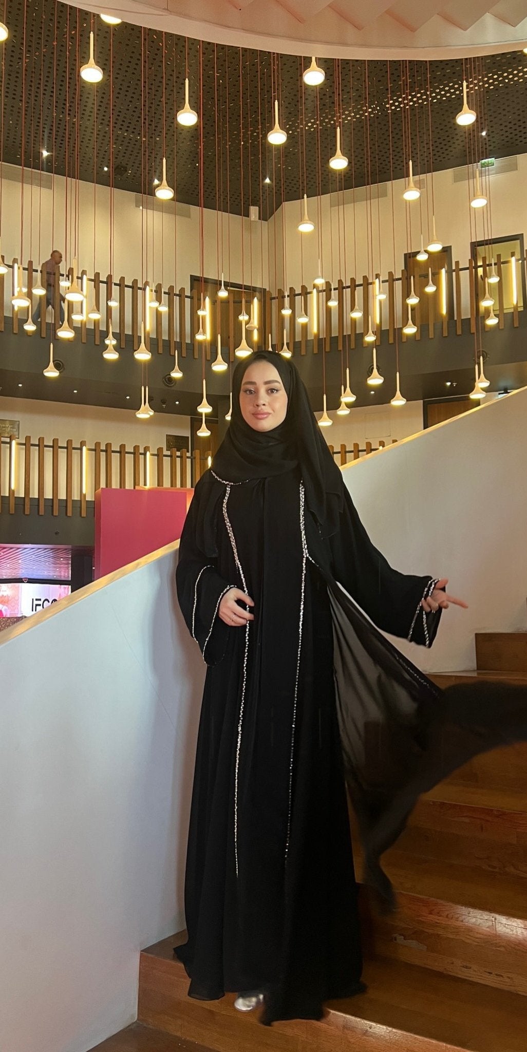 Midnight Majesty Abaya with White Stone Embellishments - Emirati Abaya TRMidnight Majesty Abaya with White Stone Embellishments