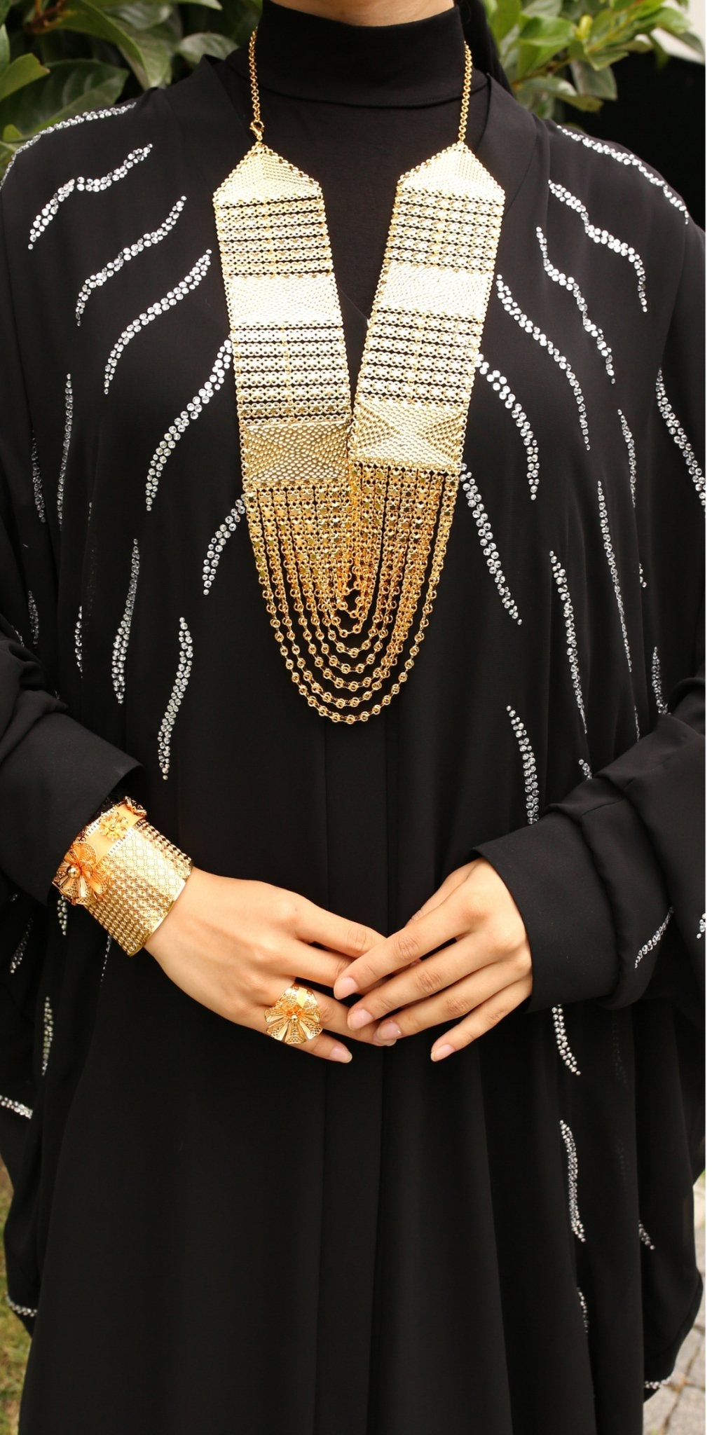 Noir Crystal Chiffon Abaya - Emirati Abaya TRNoir Crystal Chiffon Abaya