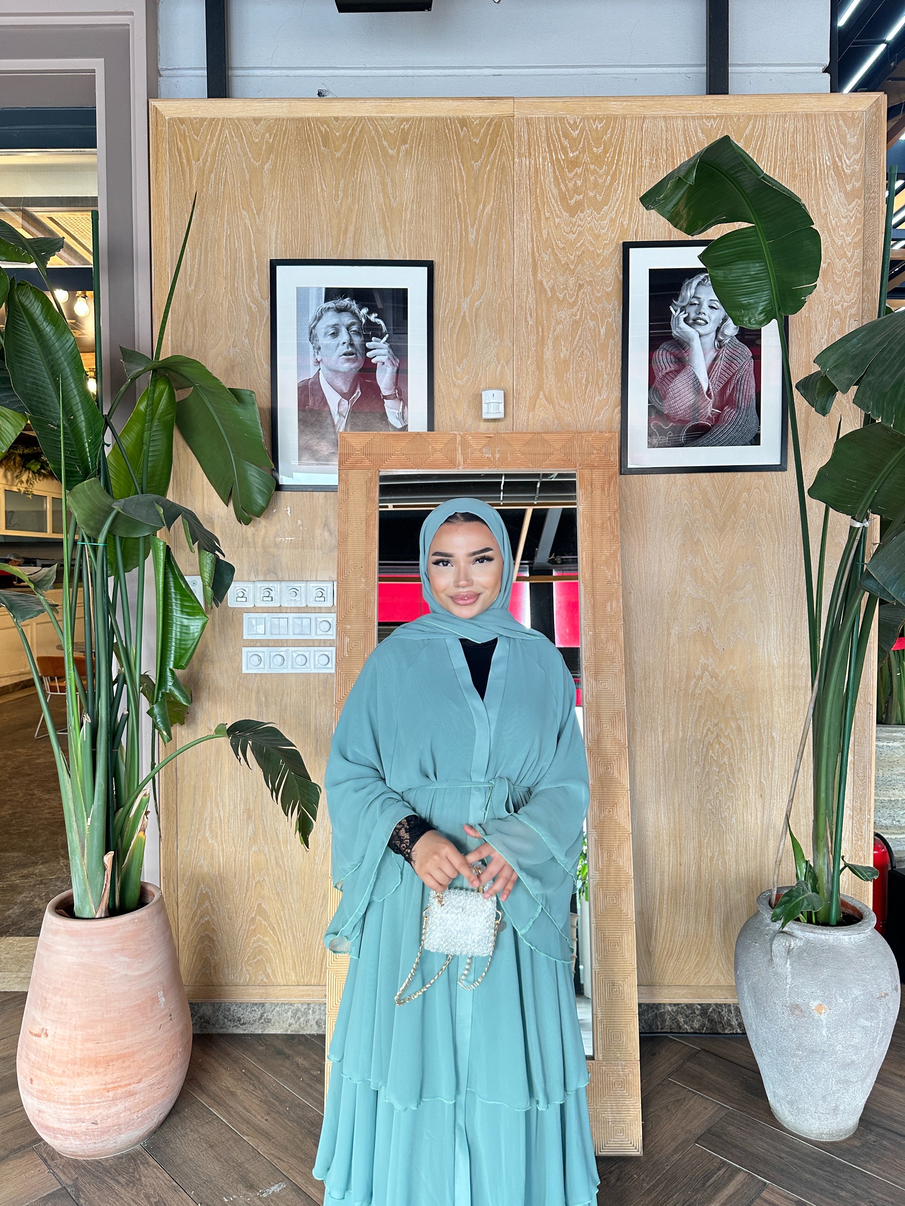 Mint Yeşili 3 Katli Şifon Abaya