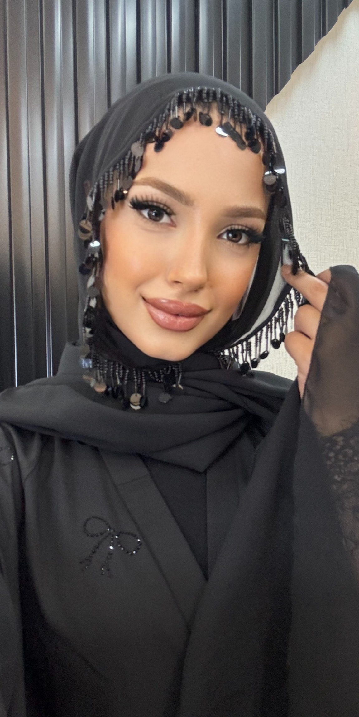 Chiffon Black Shawl with Dangling Stone Details