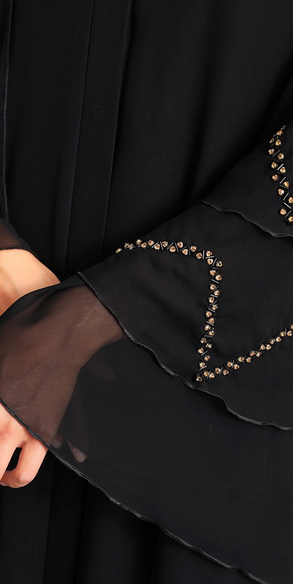 Sophisticated Sparkle: Chiffon Abaya with Handmade Golden Stone - Emirati Abaya TRSophisticated Sparkle: Chiffon Abaya with Handmade Golden Stone