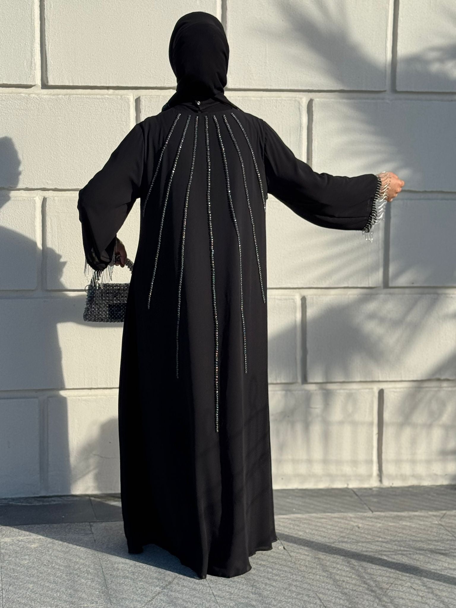 Swarovski Detaylı Siyah Abaya