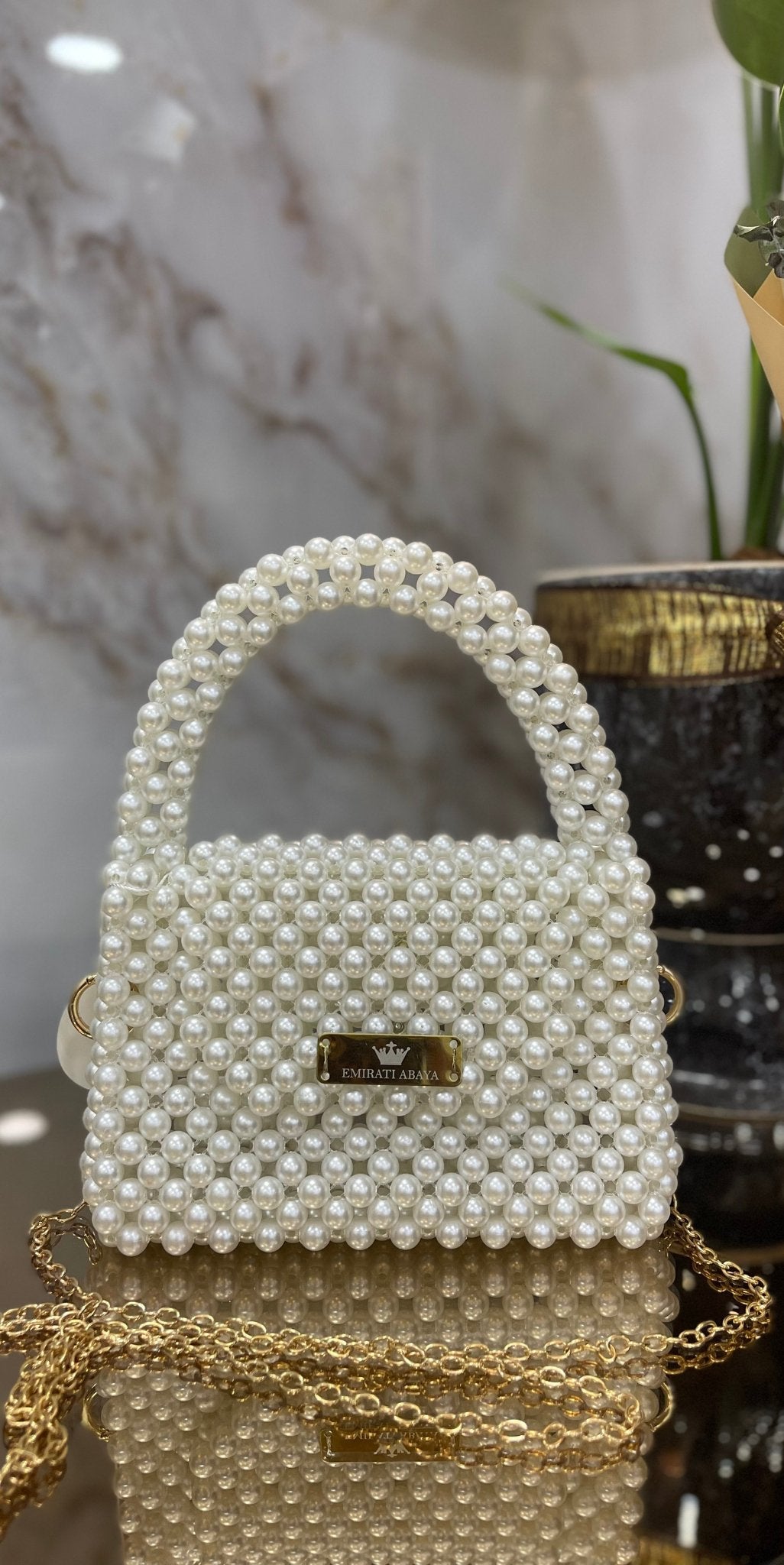 White pearl handmade bag - Emirati Abaya TRWhite pearl handmade bag