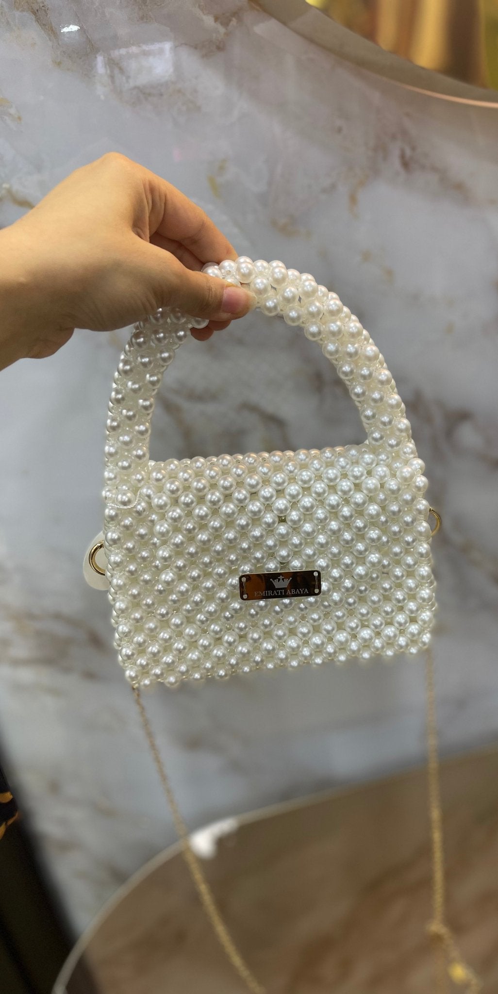 White pearl handmade bag - Emirati Abaya TRWhite pearl handmade bag