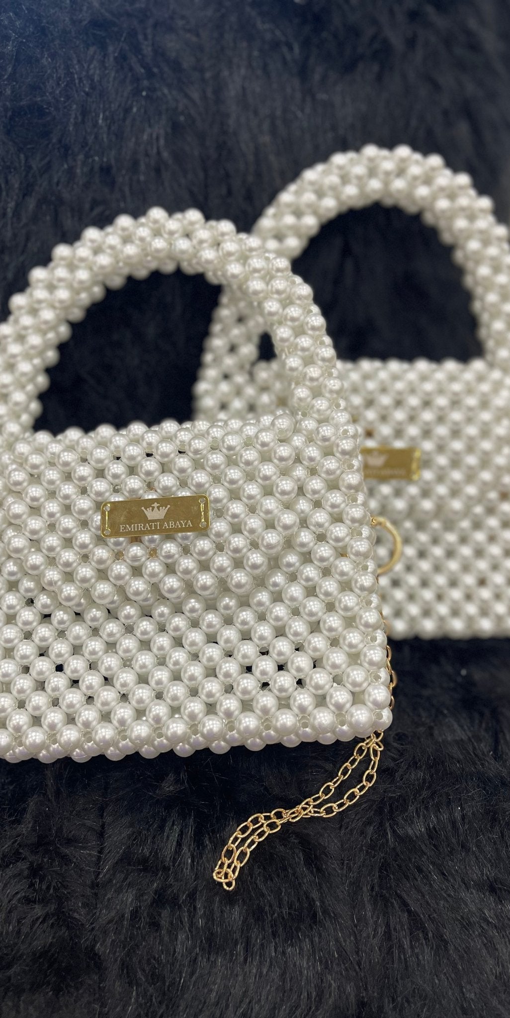 White pearl handmade bag - Emirati Abaya TRWhite pearl handmade bag