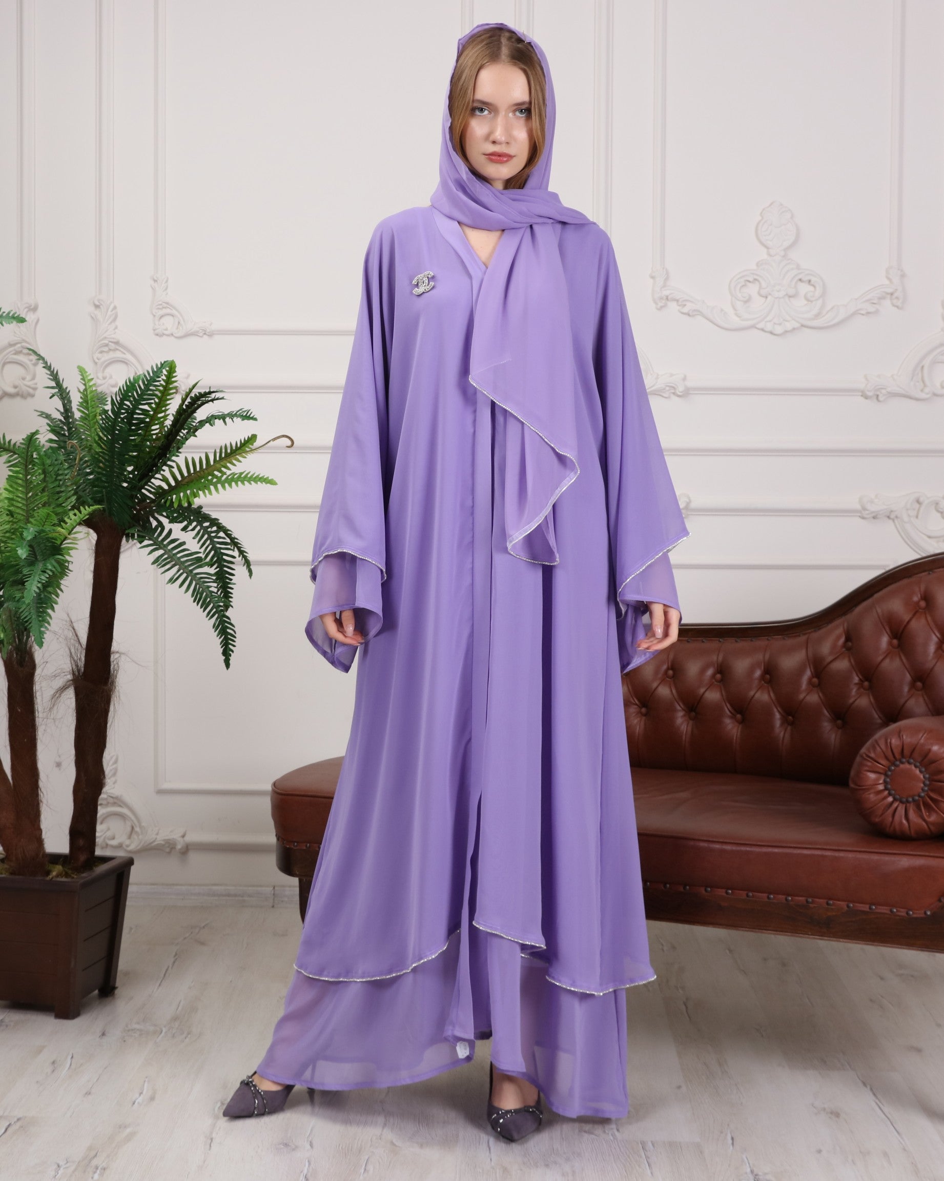 Gorgeous Light Amethyst Wide Sleeve Abaya