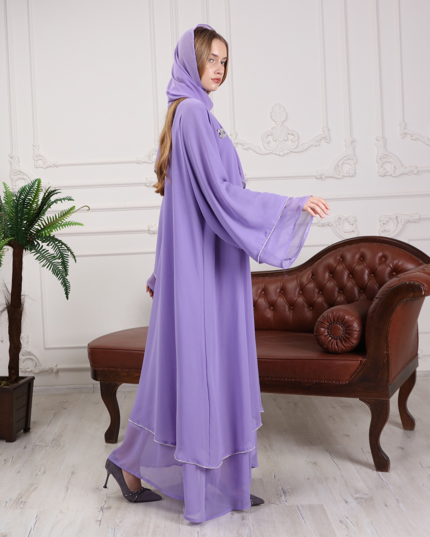Gorgeous Light Amethyst Wide Sleeve Abaya