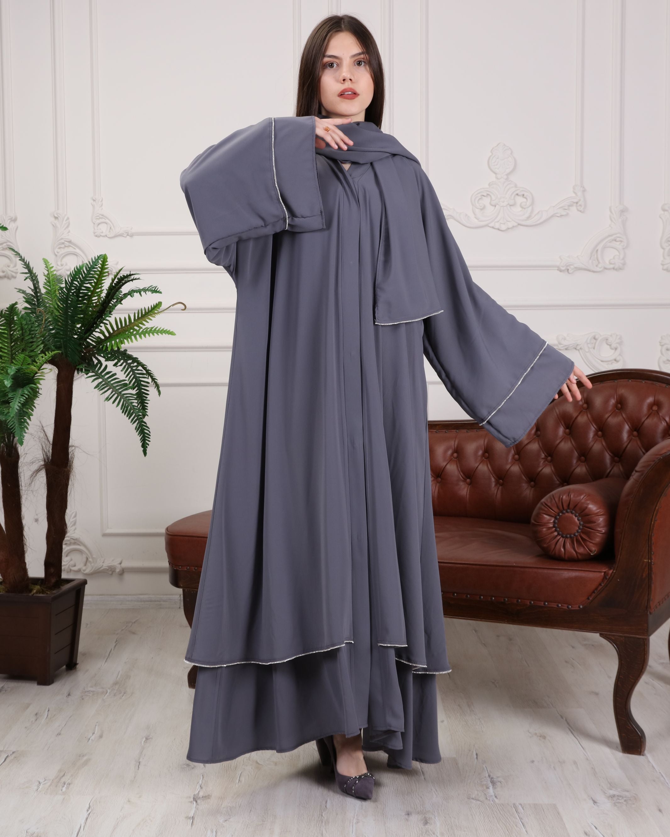 Gorgeous Gray Wide Sleeve Abaya