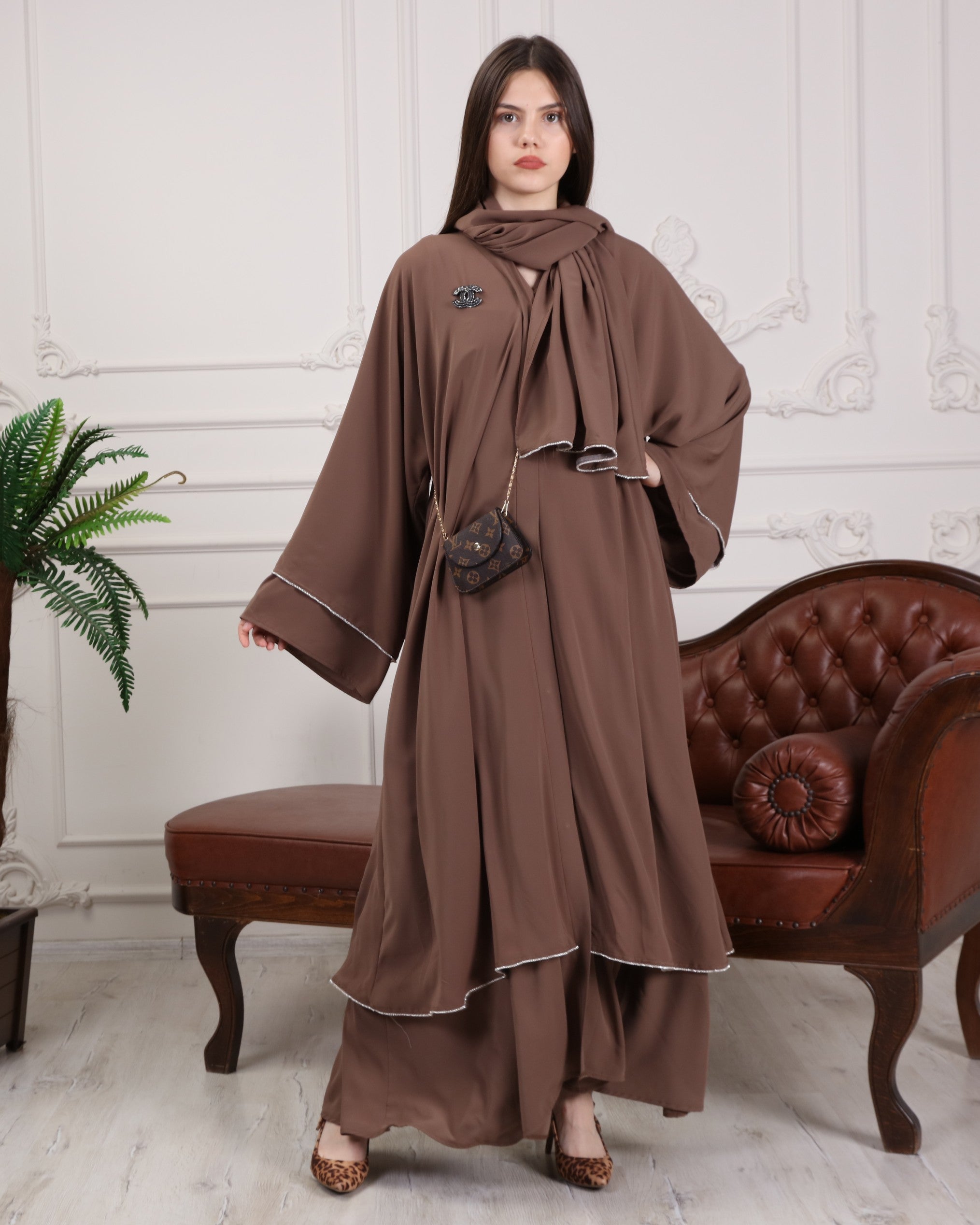 Beautiful Dark Sepia Wide Sleeve Abaya