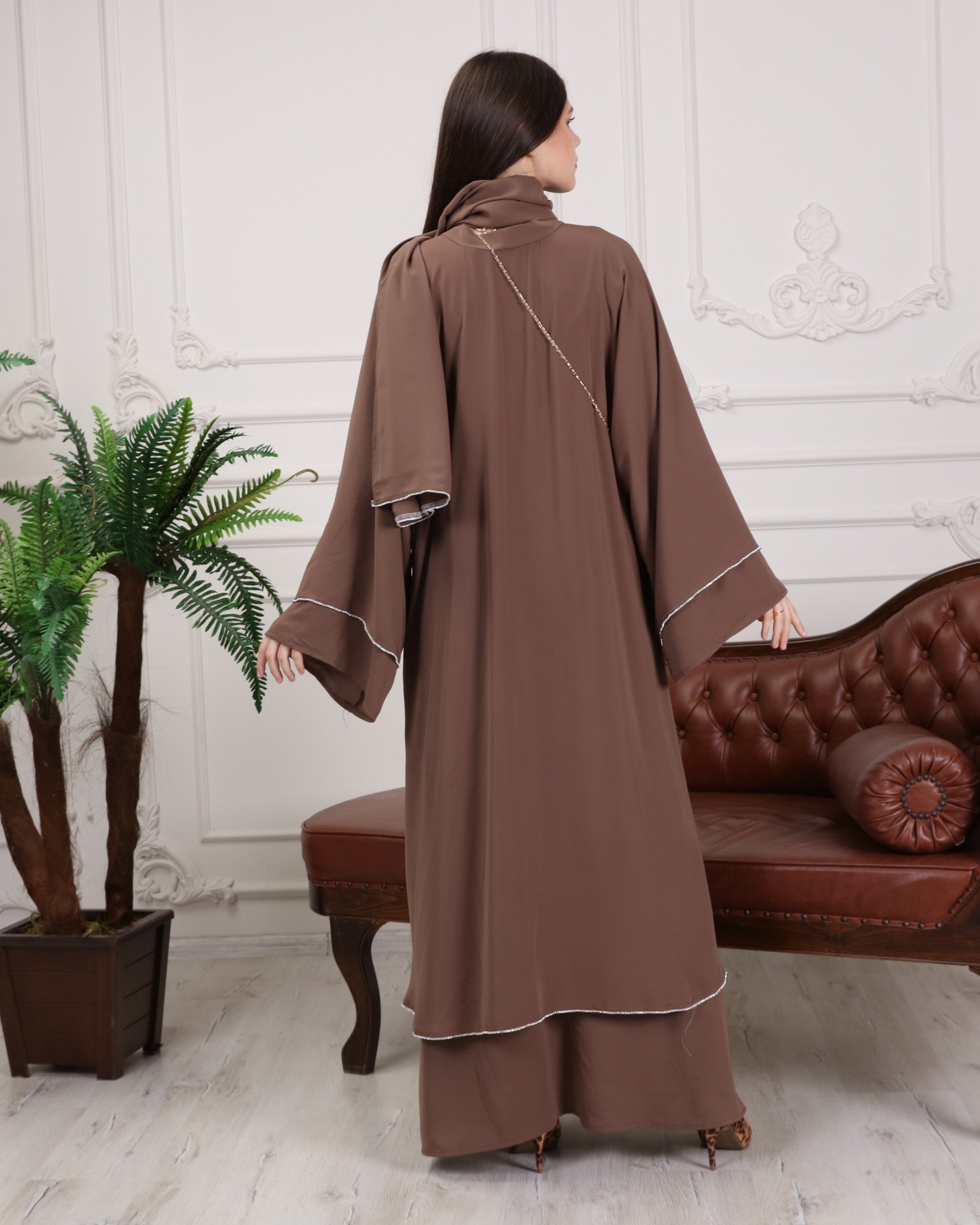 Beautiful Dark Sepia Wide Sleeve Abaya