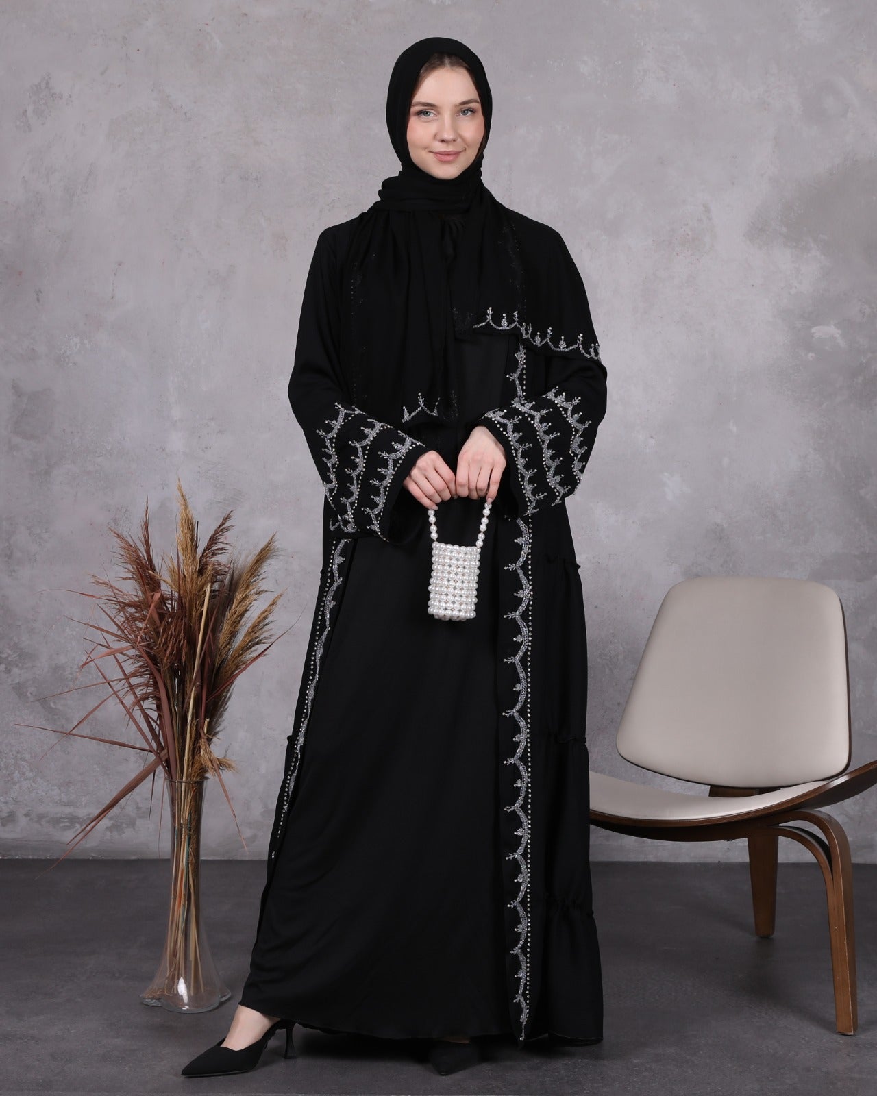 Handmade Silver Stone Elegant Abaya